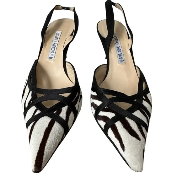 Vintage Luciano Padovan Italian Calfskin White, Black, Brown Kitten Heels, 37 - Picture 5 of 11